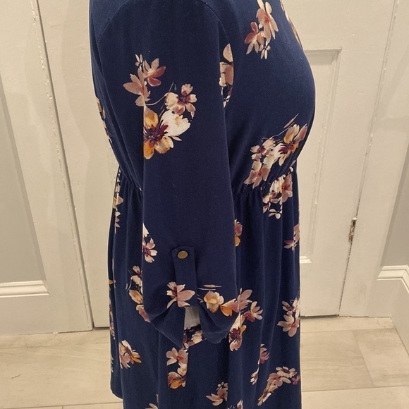 French Grey Navy Fall Floral Maternity Midi Dress 3/4 sleeves empire waist - Picture 3 of 12